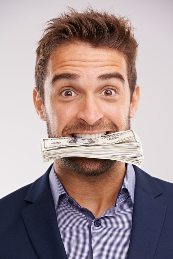 FAQ'S Portrait Business Man With Cash His Mouth Financial Prize White Studio Background Face Accountant Trading With Employee Biting Money Entrepreneur Excited With Bonus Salary 683x1024